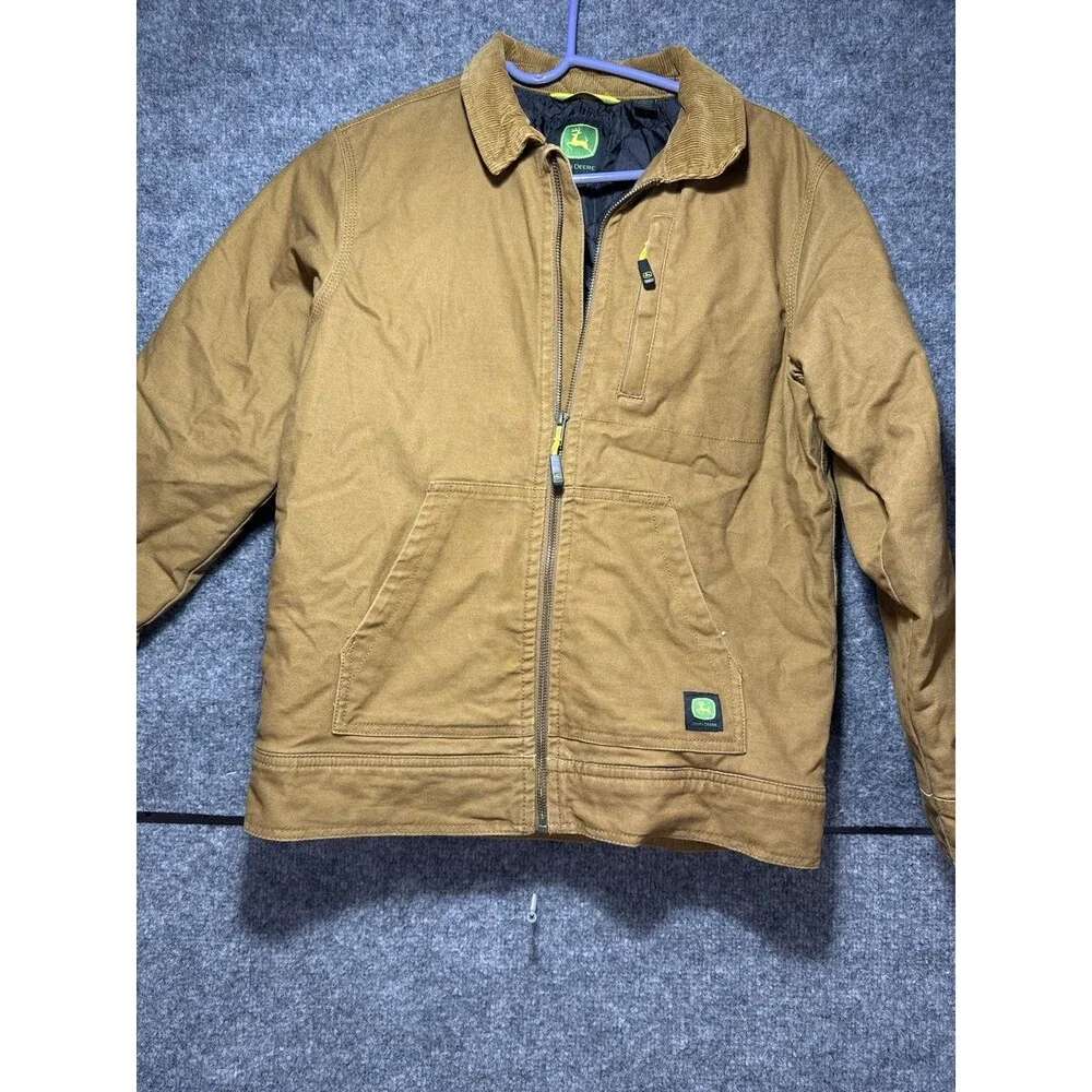 John Deere Boys Quilted‑Lined Canvas Jacket – Brown – Size 10/12 – Button Front